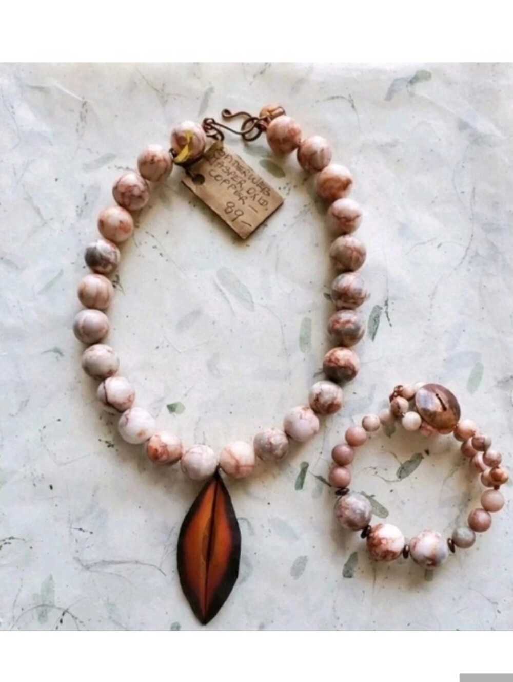 Spiderweb Jasper And Flame 🔥 Oxidized Copper Jewelry Set